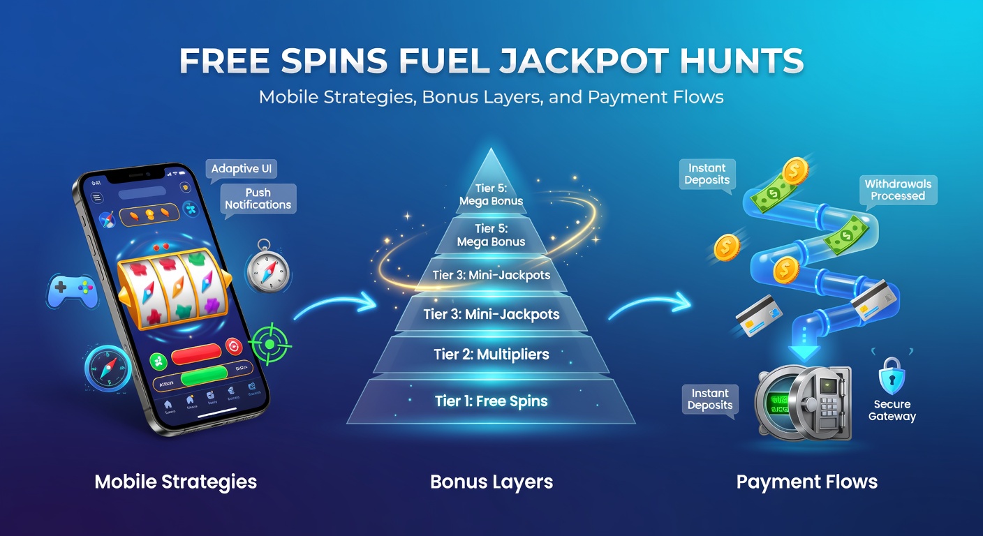 Smartphone mit Slot-App im Vordergrund, das Free-Spins-Symbole und einen progressiven Jackpot anzeigt, während ein Finger auf dem Bildschirm tippt